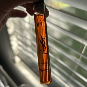 Black Opium Eau de Parfum Over Red Travel Spray with Cherry & Coffee